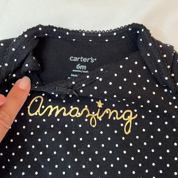 Carter’s Kids Cream Cat Sweatshirt & Black Polkadot Shor Sleeve Bundle Baby Girl - Picture 5 of 5
